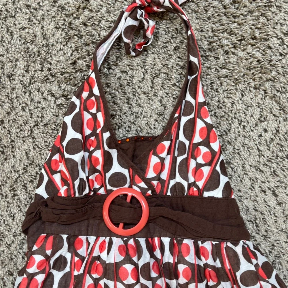 LiMiTeD TOO Kids Girls‎ 12 Cotton Halter Dress Polka Dot Y2K Pink Brown Belted